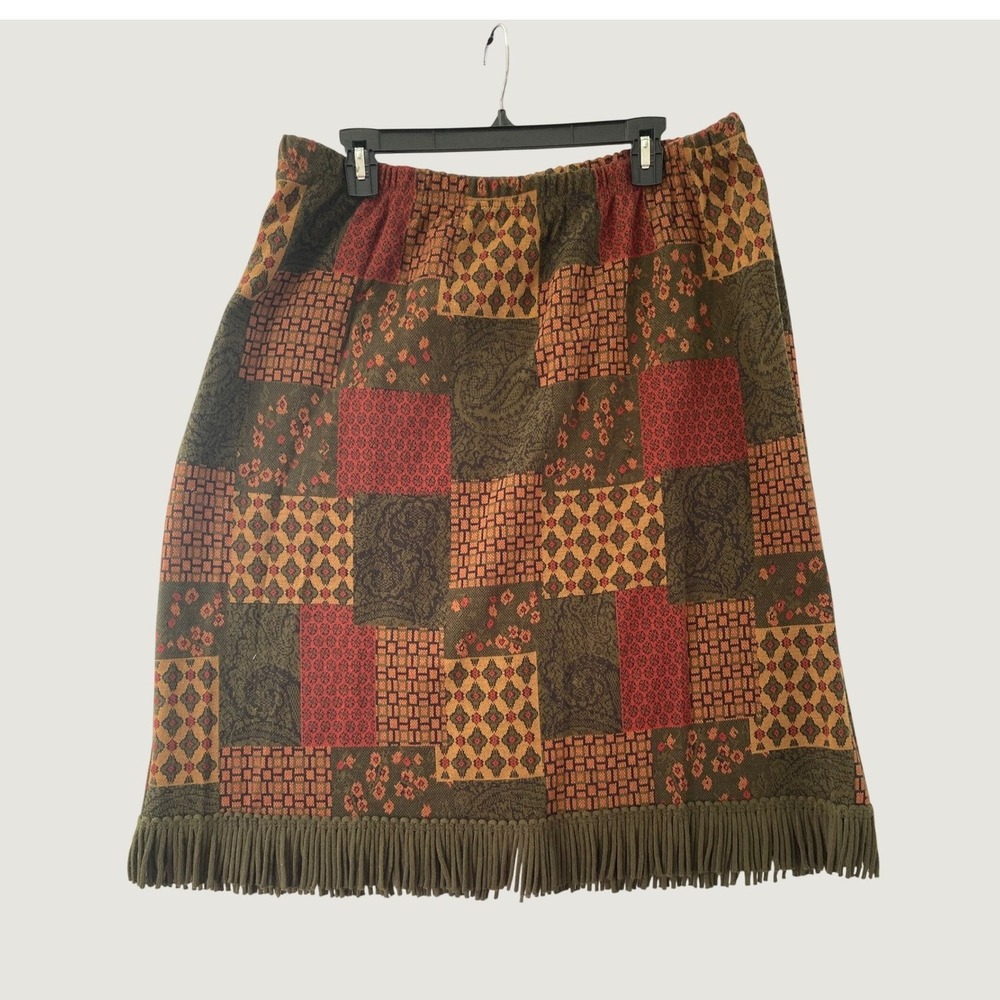Cato Woman Skirt Womens 18/20W Multi Color Patchwork Knit Tassel Fringe A-Line